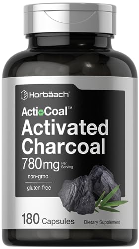 Charcoal Pills 780mg | 180 Capsules | Activated Charcoal from Coconut Shells | Non-GMO and Gluten Free | by Horbaach