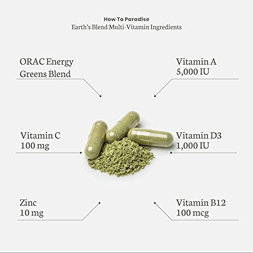 Paradise Herbs Earth's Blend, ORAC Energy Greens, Multivitamin, with Iron, Contains Vitamins A,B,C,D,K2, 60 Vegetarian Capsules