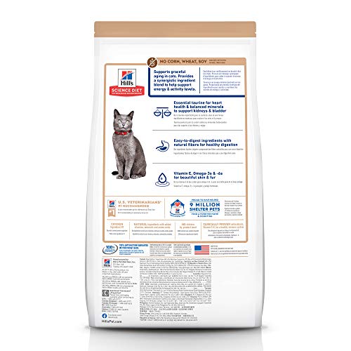 Hill's Science Diet Senior 7+ No Corn, Wheat or Soy Dry Cat Food, Chicken Recipe, 7 lb. Bag