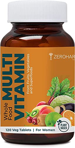 ZEROHARM Whole Food Multivitamin for Women | Vitamins A, C, D, B12, Folic Acid, Biotin | Iron, Magnesium, Zinc, Potassium | Supports Skin, Energy, Immunity & Bones (120 Tablets)