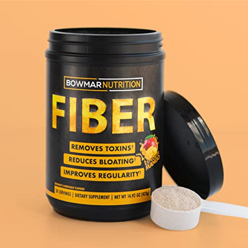 BOWMAR NUTRITION Fiber, Soluble Dietary Fiber Supplement Powder. Removes Toxins, Reduces Bloating, and Improves Regularity. 30 Servings tub, 10g of Fiber per Serving (Mango)