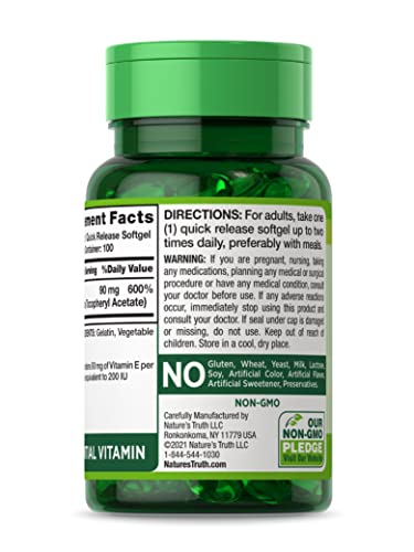 Nature's Truth Vitamin E Capsules 200 IU | 100 Softgels | Non-GMO & Gluten Free