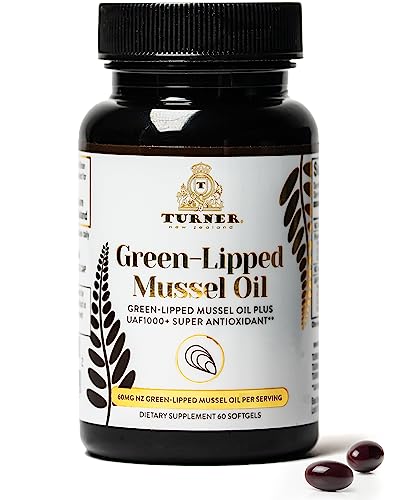 Turner Omega-3 New Zealand Green Lipped Mussel Oil, 53x Higher Potency with UAF1000+ Super Antioxidant for Superior Joint Comfort & Mobility, No Fishy Aftertaste, 1 Bottle, 60 Softgels