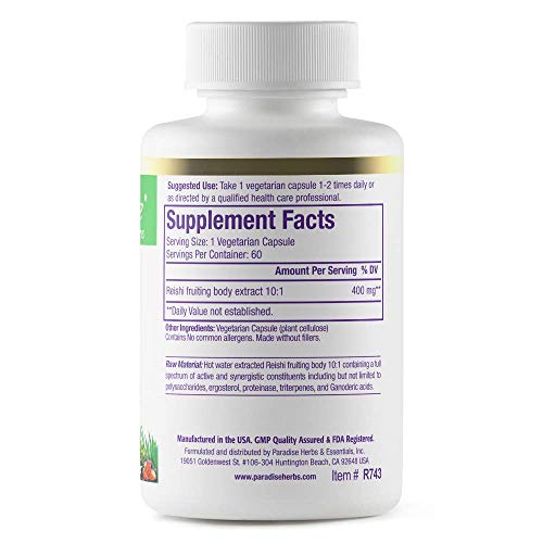 Paradise Herbs Reishi Essential Adaptogen, Non GMO, Vegan, Gluten Free, 60 Vegetarian Capsules