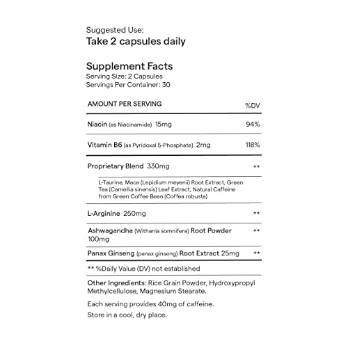 Rae Wellness in The Mood - Fuel Desire with Vitamin B6, Ginseng + Ashwagandha Capsules with Maca Root and L-Arginine for Stress Management + Energy Support - Vegan, 60 Count (30 Day Supply)