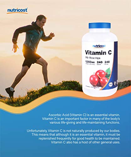 Nutricost Vitamin C with Rose Hips 1025mg, 240 Capsules - Vitamin C 1,000mg, Rose Hips 25mg, Premium, Non-GMO, Gluten Free Supplement