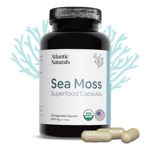 Atlantic Naturals Organic Sea Moss Capsules | Immune System, Thyroid Health, Beautiful Skin and Digestion Supplement | 120 Irish Sea Moss Capsules | Better Than Sea Moss Gel and Sea Moss Powder