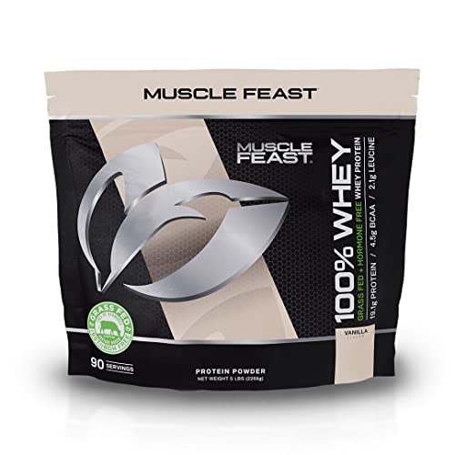 Muscle Feast 100% Grass-Fed Whey Protein, Pastured Raised Hormone Free All Natural, Vanilla, 5lb