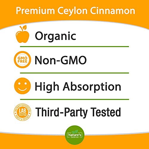 Pure Cinnamon Capsules - Certified Organic Ceylon Cinnamon Pills, Non-GMO, Gluten-Free, Dairy-Free, Sri Lanka Cinnamon Powder Supplement, Best Vegan True Cinnamomum Vitamins, Sugar Free - 120 Capsules