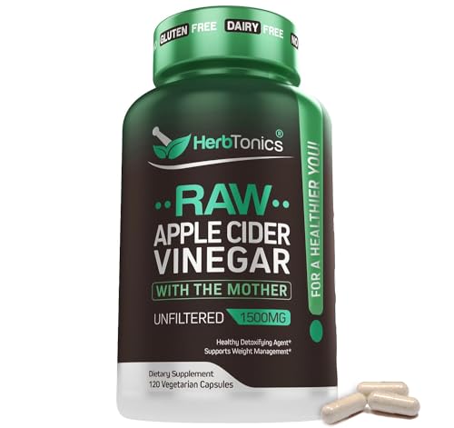 Herbtonics Raw Apple Cider Vinegar Capsules, 1500mg Detox Support (Packaging May Vary)