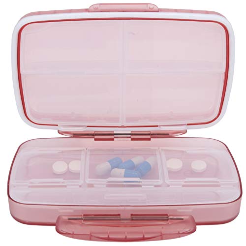 Pill Organizer, 8 Compartments Weekly Travel Portable Pill Box Small Detachable Compact Pill Container Pill Case for Pocket Purse Daily Medicine Vitamin Holder (Pink)