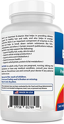 Best Naturals Biotin (Also Called Vitamin B7), 10,000 mcg 365 Tablets (365 Count (Pack of 1))