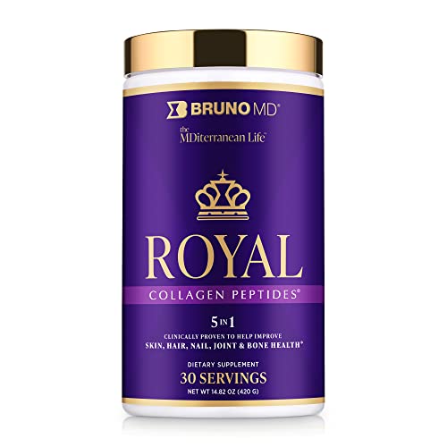 Bruno MD Royal Collagen Peptides, Clinically proven, Dietary Supplement, Improves Skin & Cellulite, European Sourced, Improves the Look of Hair & Nails, Blended with Vitamin C, Bone & Joint Supplement