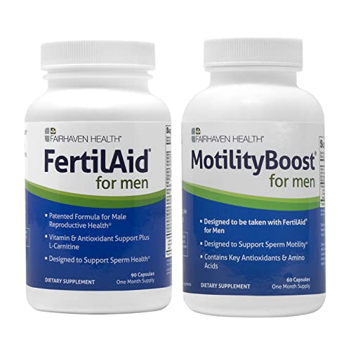 FertilAid for Men and MotilityBoost Combo, Prenatal Vitamins and Male Fertility Supplement to Support Count and Motility with L-Carnitine, CoQ10, Zinc and More, 150 Capsules, 1 Month Supply