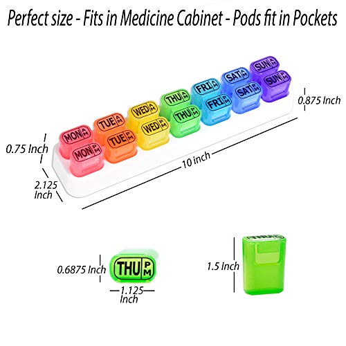 GMS 7 Day AM/PM Pill Reminder - Weekly Pill Organizer 7 Days 2 Times a Day - Pop Out Pill Pods for Medication Management (Rainbow)