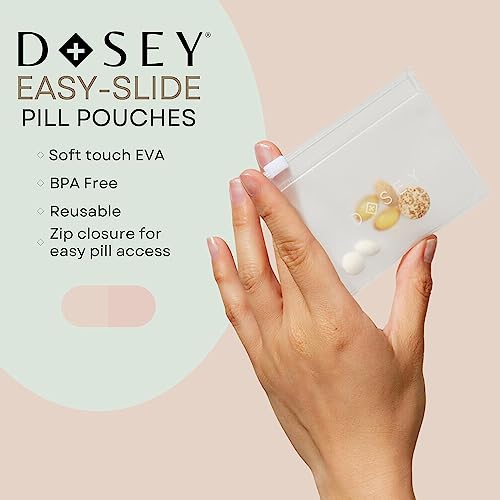 Dosey Easy-Slide Pill Pouches - 7 Airtight Pill Pockets for Medicine Storage & Protection - BPA Free Reusable Pouches for Use in Dosey Wellness Wallet Travel Pill Organizer & Pill Case