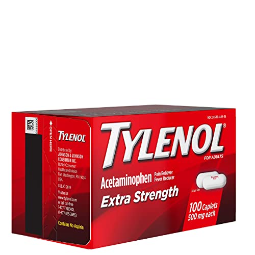 Tylenol Extra Strength Pain Reliever and Fever Reducer Caplets, 500 mg Acetaminophen Pain Relief Pills for Headache, Backache, Toothache & Minor Arthritis Pain Relief; 100 ct.; Pack of 1