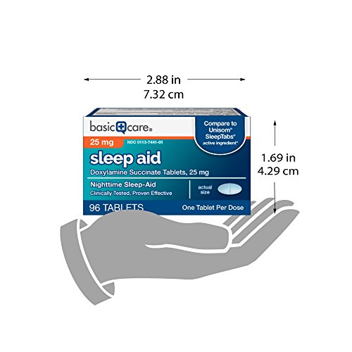 Amazon Basic Care Nighttime Sleep Aid Tablets for Adults, Doxylamine Succinate 25 mg, 96 Count