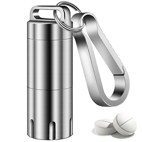 Titanium Small Pill Holder Keychain, TISUR Portable Pill Case Waterproof Pocket Pill Box Container Carrier to Hold Pills, Vitamins, Fish Oil, Supplements