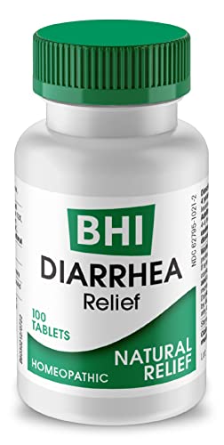 BHI Diarrhea Relief Fast-Acting Natural Remedy for Mild Diarrhea 8 Soothing Homeopathic Actives Help Calm Stomach Pain Gas Indigestion & Cramps for Women & Men - 100 Tablets