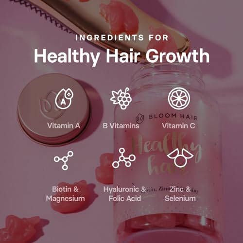 Bloom Hair Gummies for Faster Hair Growth & Biotin Vitamins for Rapid Hair Growth for Women Gummies Hair Vitamins Supplements for Increased Hair Thickness (1 Month Supply) Vegan Hair Growth Vitamins