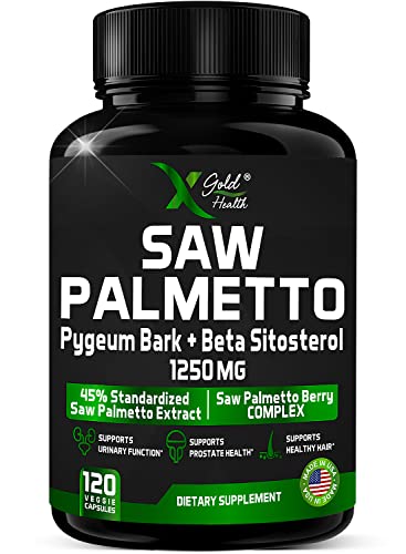 X Gold Health Saw Palmetto Prostate Supplement for Men | Pygeum Bark | Beta Sitosterol Supplement | Potent 3X Formula | Urinary Function Prostate | DHT Blocker Hair Growth | 4 Month Supply Male Pills