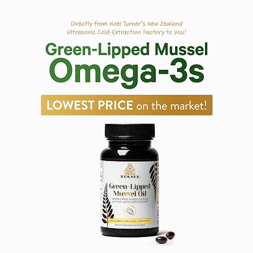 Turner Omega-3 New Zealand Green Lipped Mussel Oil, 53x Higher Potency with UAF1000+ Super Antioxidant for Superior Joint Comfort & Mobility, No Fishy Aftertaste, 1 Bottle, 60 Softgels