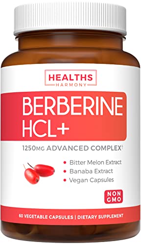 Healths Harmony Berberine HCL 500mg (Non-GMO & Vegetarian) Plus Bitter Melon & Banaba Leaf - AMPK Metabolic Activator - 60 Capsules - No Pills