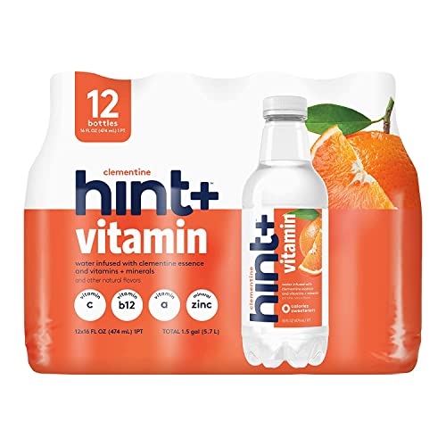 Hint+ Vitamin Clementine, 16 Fl Oz (Pack of 12), Water Infused with Clementine Plus a Vitamin Boost, 50% Daily Value Vitamin C, Vitamin A, B12, Zinc, Zero Sugar, Zero Calories, Zero Diet Sweeteners