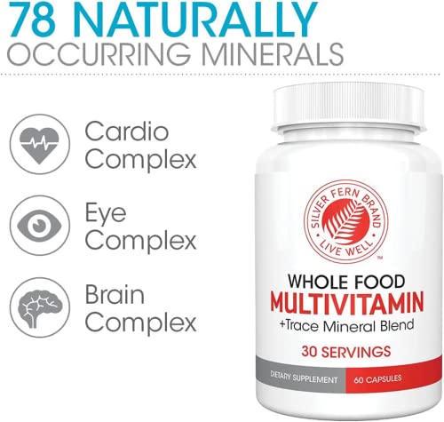 Silver Fern Whole Food Daily Multi Vitamin w/Trace Mineral Blend Supplement - 1 Bottle - 60 Vegicaps - 30 Day Supply - Natural, Non-GMO, Vegan, Men's & Women's Multivitamin - Zero Synthetics
