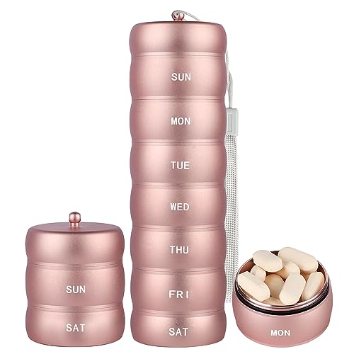 Metal Pill Organizer, Travel Pill Organizer 7 Days, Portable Medicine Organizer Pill Box, Aluminum Material, Sturdy and Waterproof. Daily Pill Box can Hold Vitamins, Fish Oil, Pills, Supplements