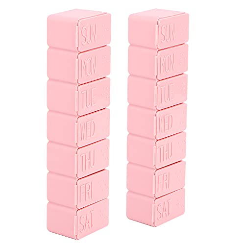 2Pcs Weekly Pill Organizer Daily Vitamin Case 5.3×1.2×1in Medicine Box Daily Medicine Organizer Pillbox Organizer Dispenser Case for Medicine Supplements Fish Oil(Pink)