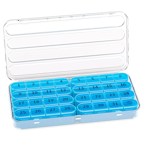 Daviky Monthly Pill Organizer 1 Time a Day, Month Pill Box Organizer 30 Day, 31 Day Daily Pill Case Once a Day, Travel Pill Organizer Monthly to Hold Vitamins, Supplements and Medication