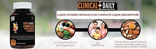 Clinical Daily Complete Whole Food Multivitamin Supplement for Women & Men - Complete Liquid Vitamin Absorption! 42 Superfood Fruits Vegetables - Young Adult to Senior - 120 Liquid Capsules