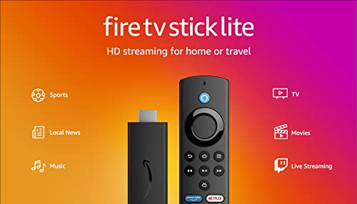 Amazon Fire TV Stick Lite, free and live TV, Alexa Voice Remote Lite, smart home controls, HD streaming