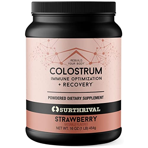 Surthrival: Naturally Flavored Colostrum Powder, Strawberry (16oz), Immune Optimization & Recovery, Powdered Dietary Supplement, Gut Health, Immune Support, Keto Friendly