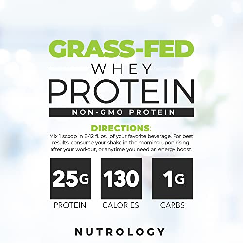 Nutrology Grass-Fed Whey Protein – Non-GMO - Cold Processed & Gluten Free – Lean Muscle, Weight Management, Recovery, Boost Performance – Nothing Artificial – Creamy Chocolate (28 Servings)