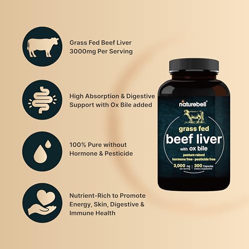 Grass Fed Beef Liver Capsules with Ox Bile, 3000mg Per Serving 300 Count | Natural Iron, Vitamin A & B12 for Energy Production, Support Detoxification, Digestion & Immunity | Hormone & Pesticide Free