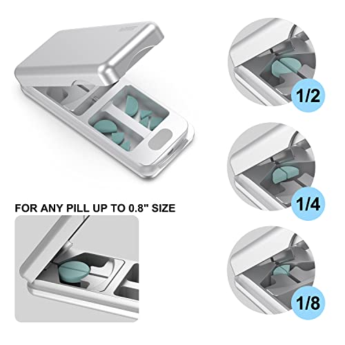 JEINAPA Pill Cutter with Auto Centering Device, Aluminum Pill Splitter with 316L Stainless Blade, Genuine Leather Case, Professional Pill Splitter for Cutting Small Pills or Large Pills (Silver)