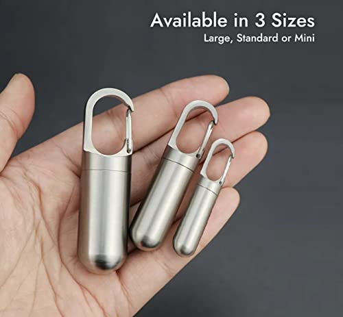 Pill Holder with Carabiner Style Clip, Stainless Steel Pill Fob Keychain (Large)