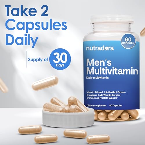 Nutradora Multivitamin for Men - Daily Men's Multivitamins & Multiminerals Supplement for Energy, Focus and Performance with Vitamins A, C, D, E & B12, Zinc, Calcium, Magnesium, 30 Days Supply