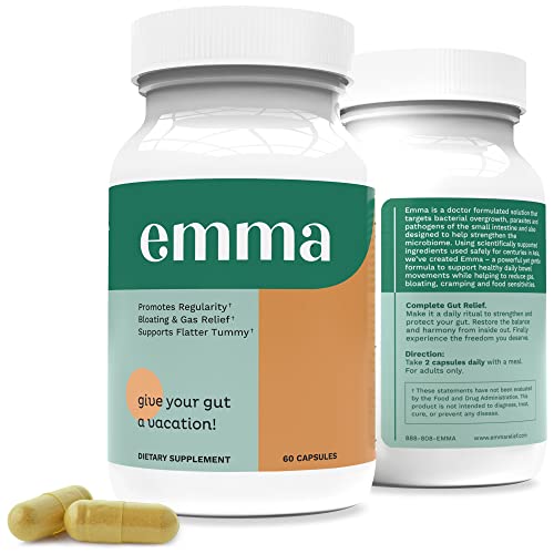 Emma Gut Health - Gas and Bloating Relief, Constipation, Leaky Gut Repair - Gut Cleanse & Restore Digestion - Regulate Bowel Movement. Probiotics and Laxative Alternative, 60 Capsules