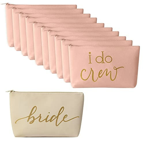 11 Piece Set of Blush Pink Faux Leather Bride and Bridal Party Leather