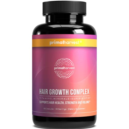 Primal Harvest Hair Growth Vitamins, Hair Growth for Women & Men - 60 Hair Growth Pills, Natural Hair Thickening Products for w/Biotin & Zinc - Hair Supplement, Regrowth Hair Vitamins (30 Servings)