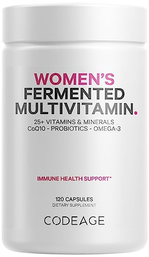 Codeage Women’s Daily Multivitamin, 25+ Vitamins & Minerals, Fermented, Organic Whole Foods, Probiotics Supplement - Vitamin A, Vitamin B, Vitamins C, D, E & K, Omega 3, Zinc – Vegan - 120 Capsules