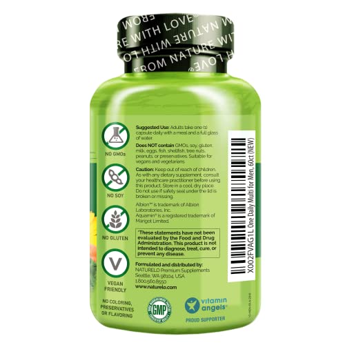 NATURELO One Daily Multivitamin for Men - with Vitamins & Minerals + Organic Whole Foods - Supplement to Boost Energy, General Health - Non-GMO - 60 Capsules - 2 Month Supply