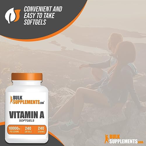 BULKSUPPLEMENTS.COM Vitamin A 10000 IU Softgels - Vitamin A Retinyl Palmitate, Vitamin A Pills - Vitamin A Supplement, Eye Supplements - Gluten Free, 1 Softgel per Serving, 240 Softgels