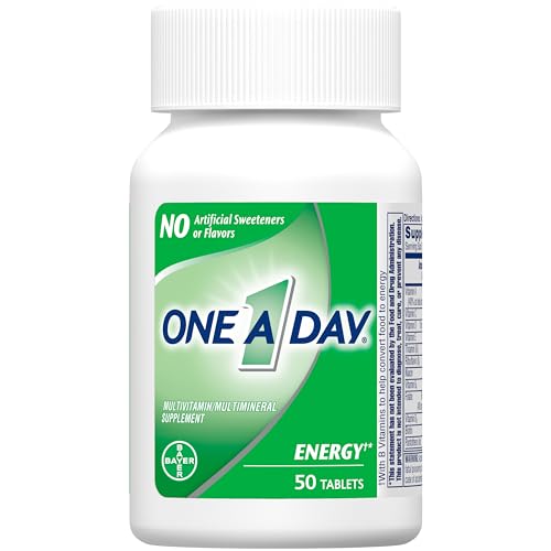 One A Day Energy Multivitamin, Supplement with Vitamin A, Vitamin C, Vitamin D, Vitamin E and Zinc for Immune Health Support*, Caffeine, Biotin, B6, B12 & more, Tablet 50 count