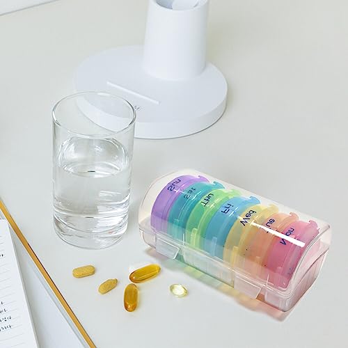 7 Day 2 Times a Day Pill Organizer Large Weekly Daily Pill Cases for Pills/Vitamin/Fish Oil/Supplements, BPA Free Easy to Clean Portable Travel Pocket Purse Storage Box (Transparent)