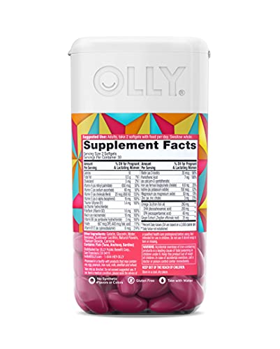 OLLY Ultra Strength Prenatal Multivitamin Softgels, Supports Healthy Growth, Brain Development, Iron, Folic Acid, DHA, Vitamins C, E, 30 Day Supply-60 Count (Packaging May Vary)